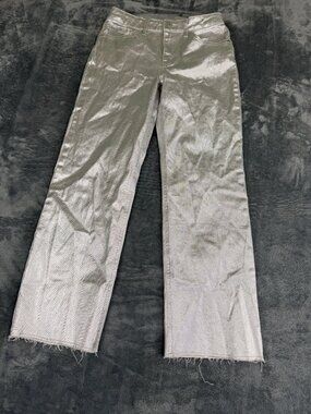 Art Class Girls Metallic Silver Wide-Leg Frayed Hem Jeans Size 16